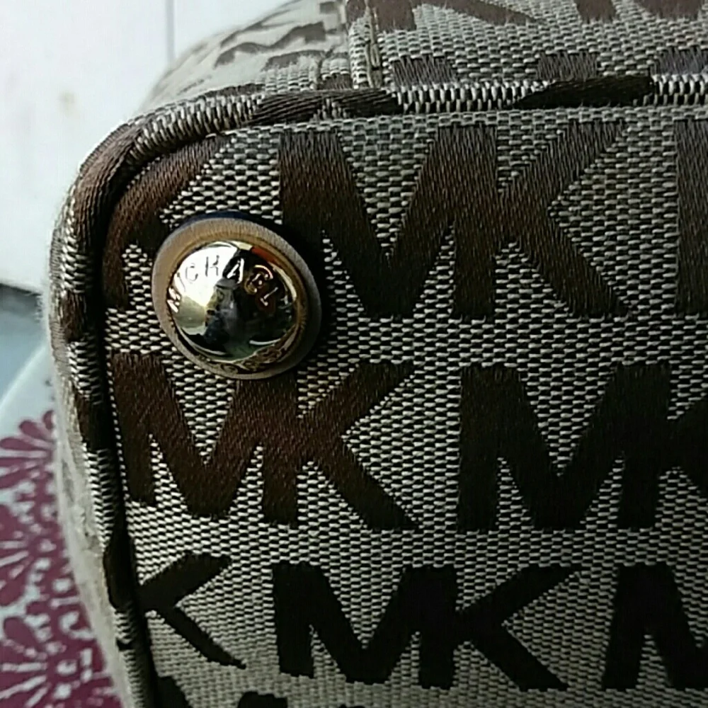 Michael Kors Brown and Beige MK Logo Shoulder Bag